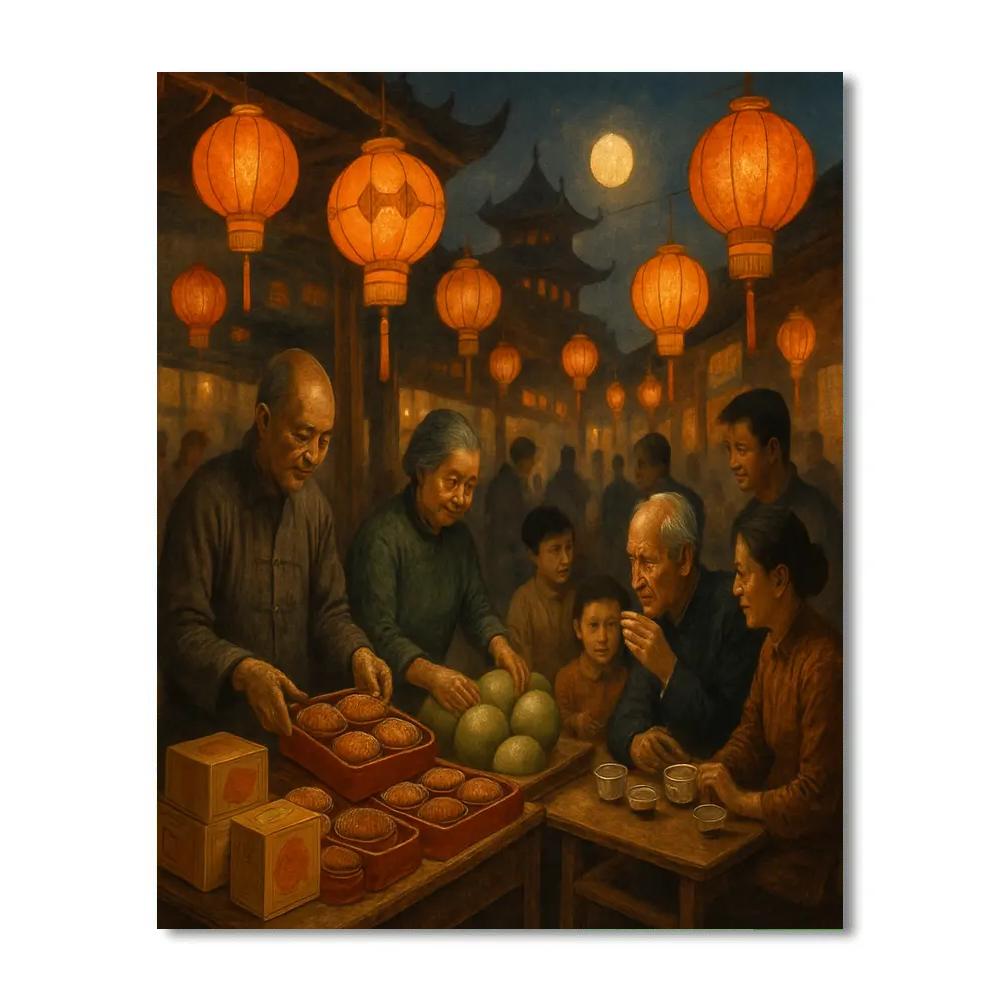 Chinese Mid-Autumn Mooncake Market Numbered painting kits