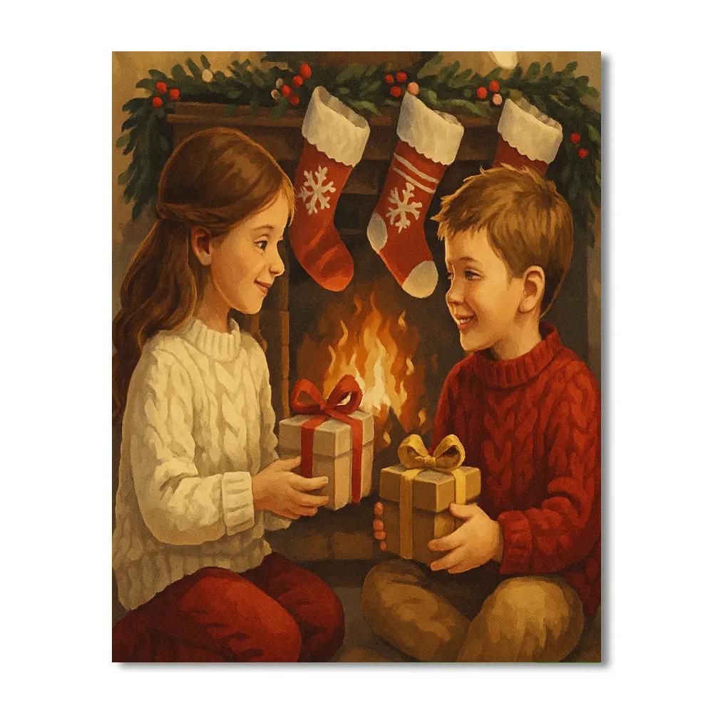 Firelight Stocking Swap paint by number