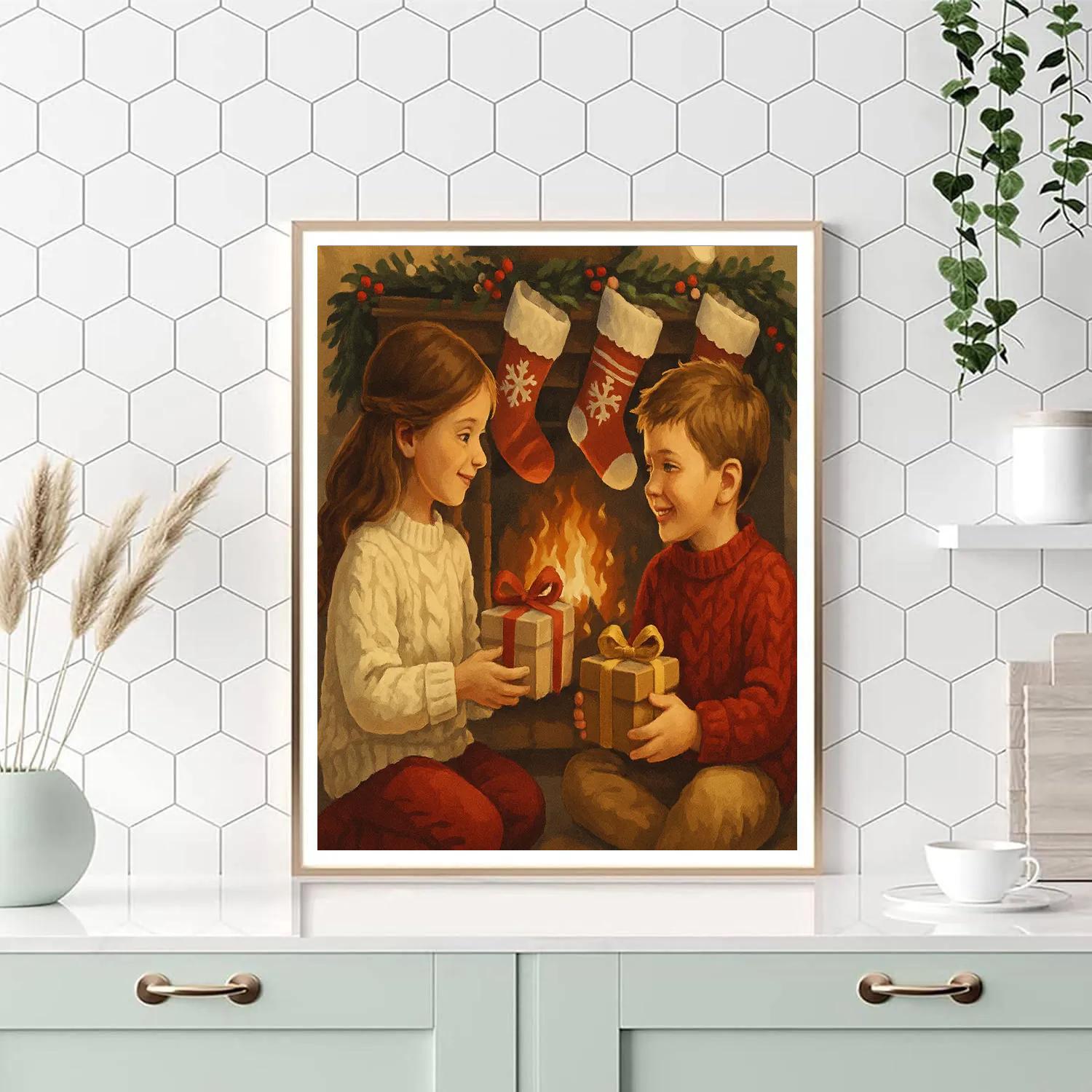 Firelight Stocking Swap paint by number