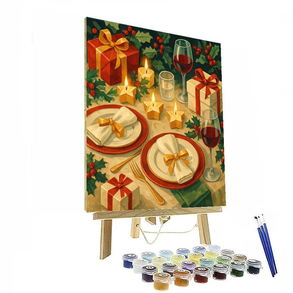 Festive Ribbon And Star Table Paint by numbers art