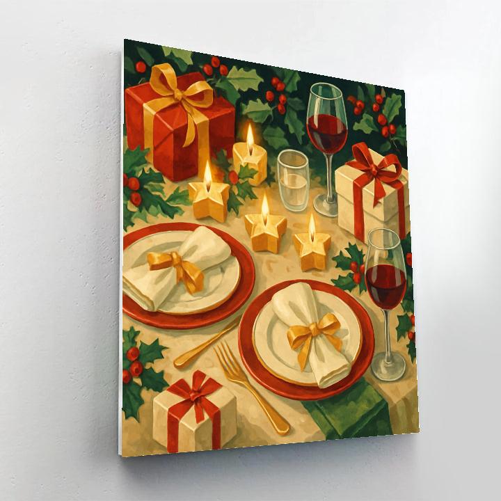 Festive Ribbon And Star Table Paint by numbers art