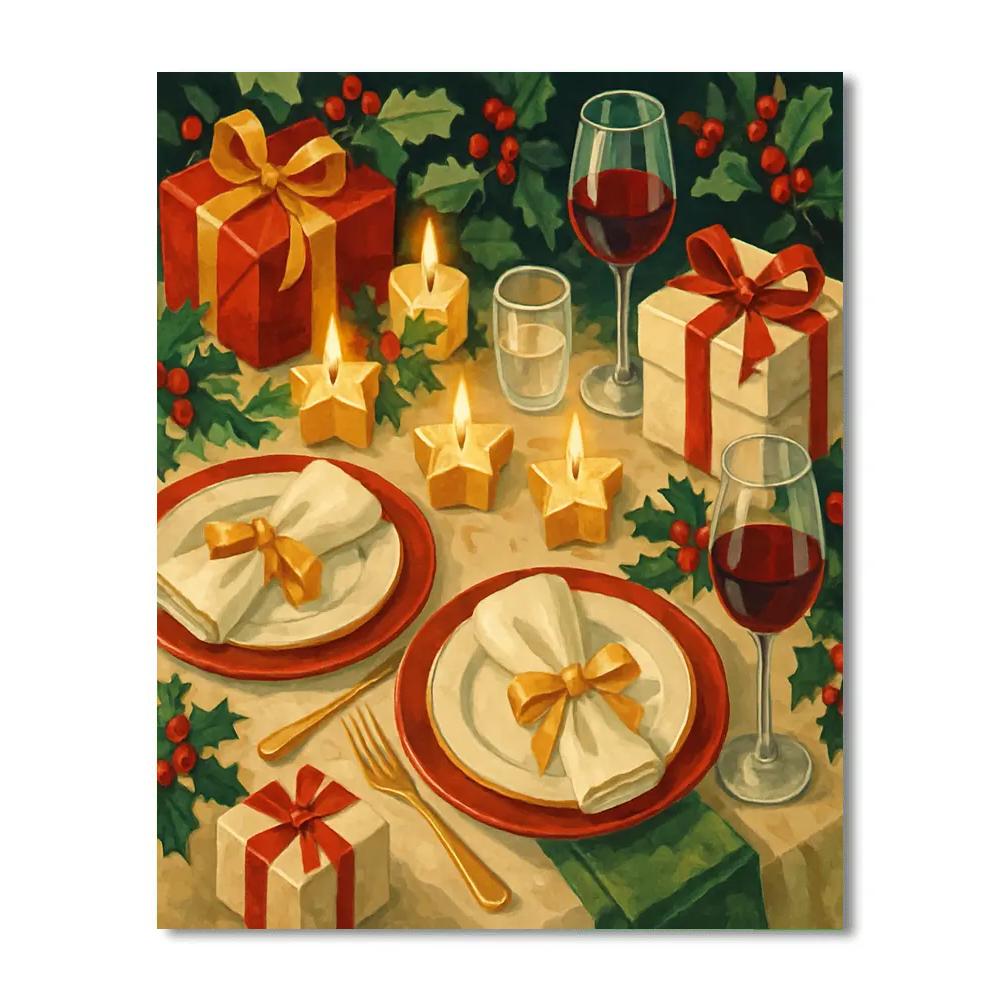 Festive Ribbon And Star Table Paint by numbers art