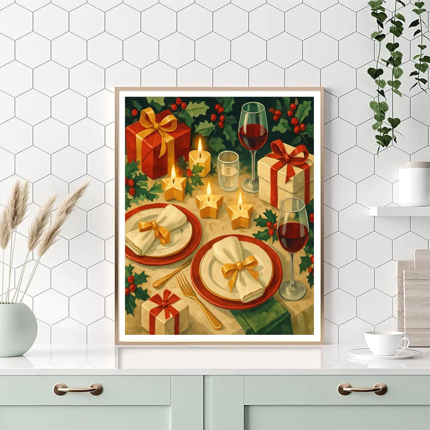 Festive Ribbon And Star Table Paint by numbers art