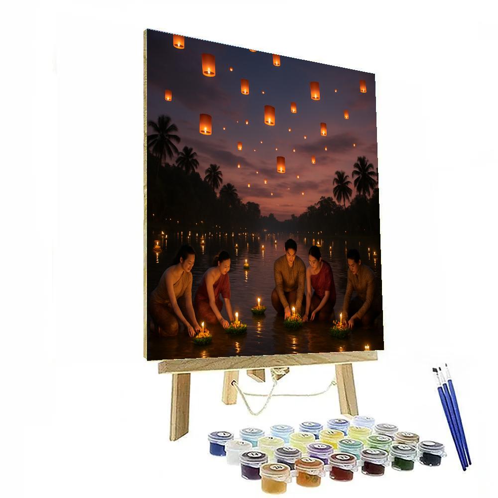 Loy Krathong Lantern Festival By The River In Thailand Paint by numbers art