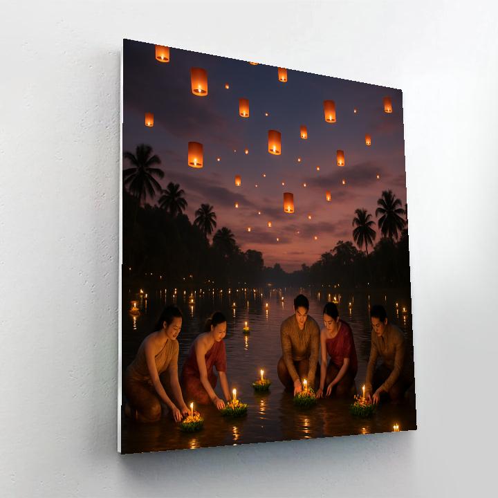 Loy Krathong Lantern Festival By The River In Thailand Paint by numbers art