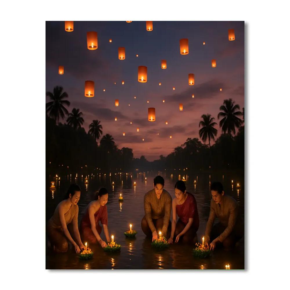 Loy Krathong Lantern Festival By The River In Thailand Paint by numbers art