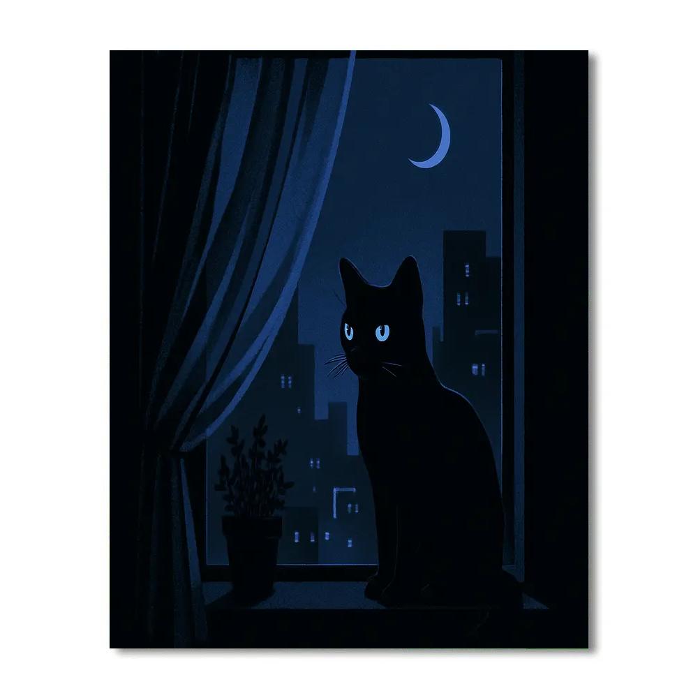 Black Cat Night Window paint by numbers