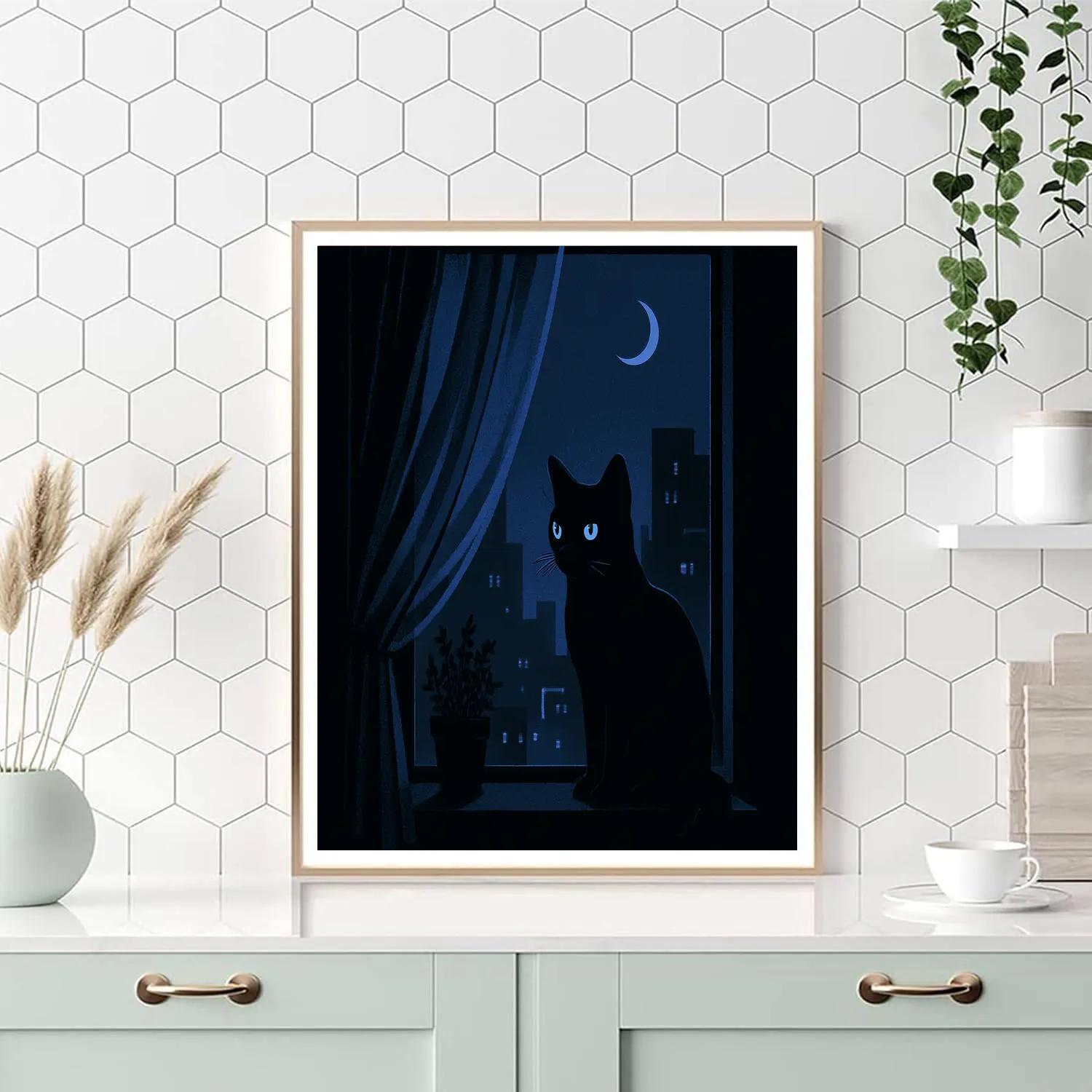 Black Cat Night Window paint by numbers