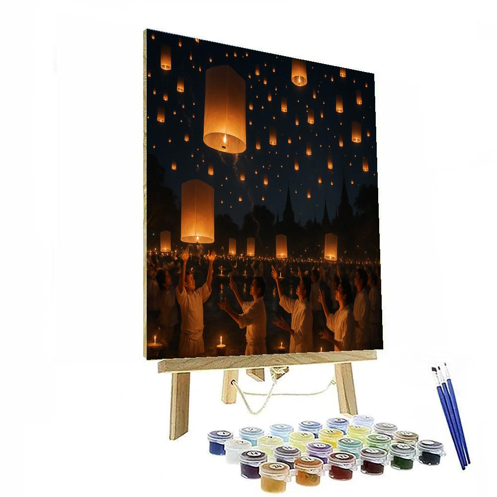 Lantern Lighting At Yi Peng Festival In Chiang Mai paint by color