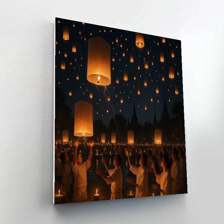 Lantern Lighting At Yi Peng Festival In Chiang Mai paint by color
