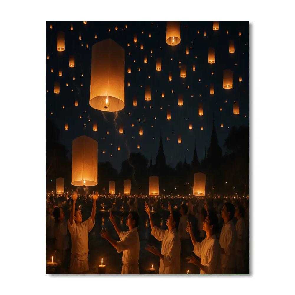 Lantern Lighting At Yi Peng Festival In Chiang Mai paint by color