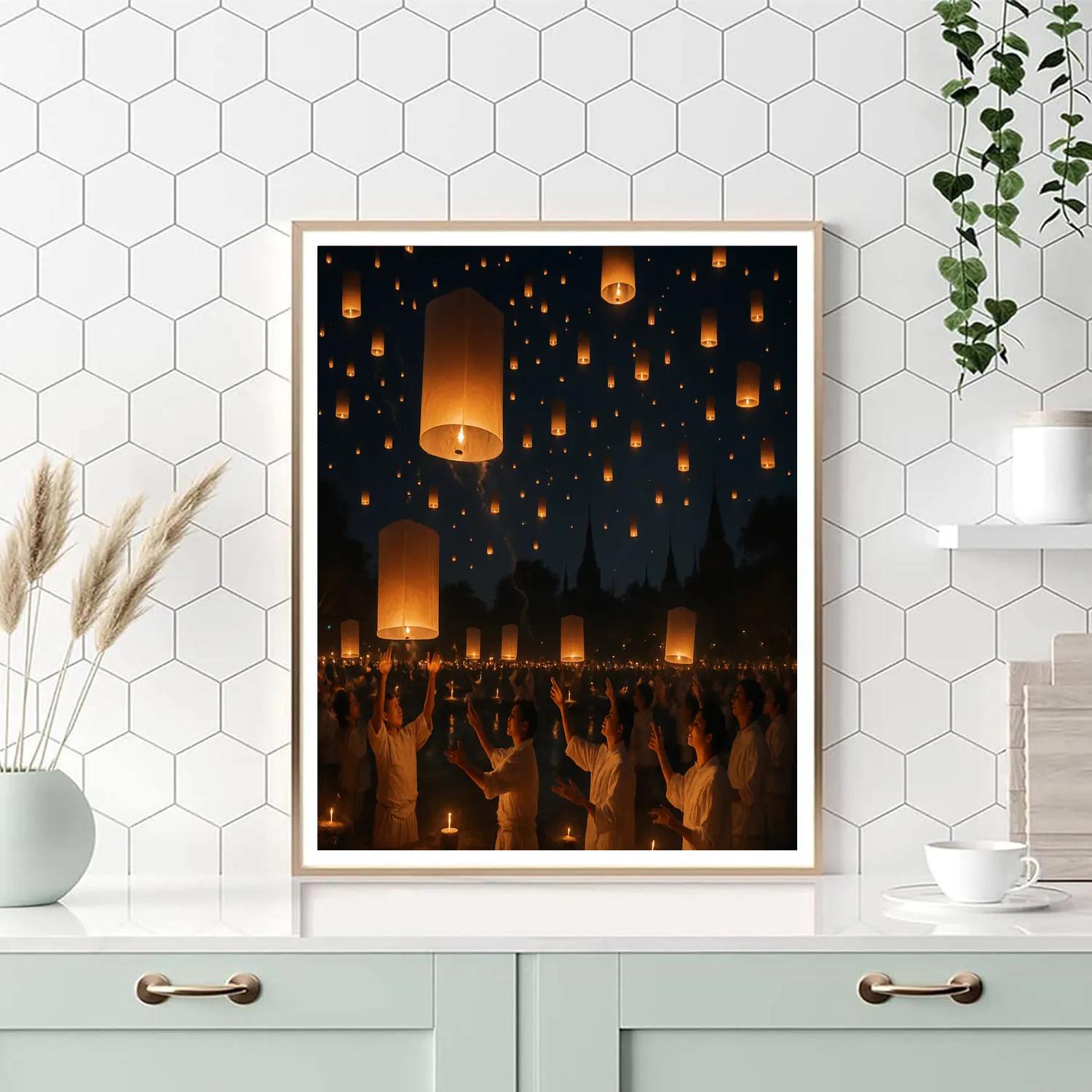 Lantern Lighting At Yi Peng Festival In Chiang Mai paint by color