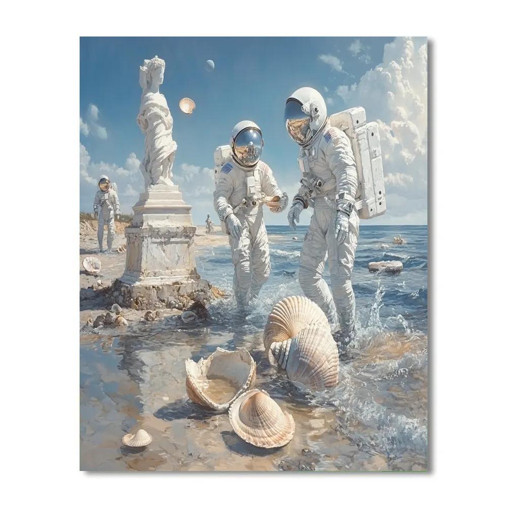 Salvador Dali Inspired Astronauts On The Shore paint by number