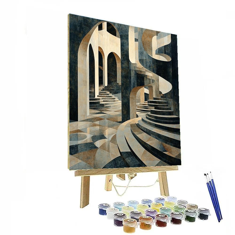 M.C. Escher Inspired Infinite Staircase Garden Numbered painting kits