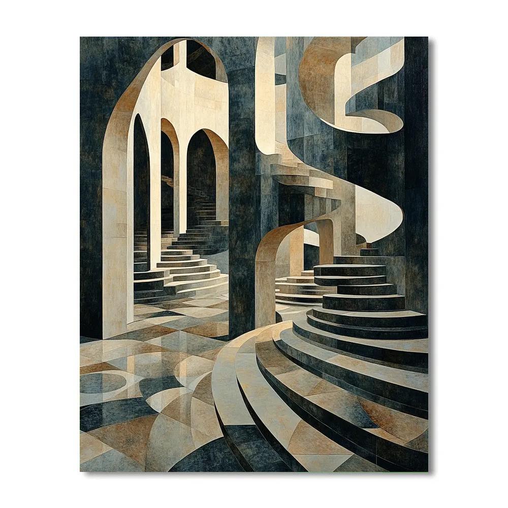 M.C. Escher Inspired Infinite Staircase Garden Numbered painting kits
