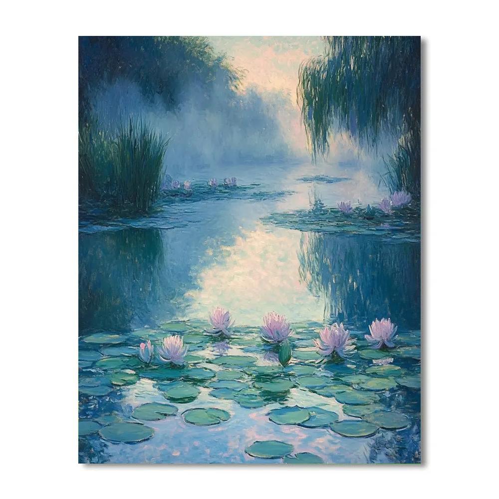 Claude Monet Inspired Morning Mist Over Lilies paint by color