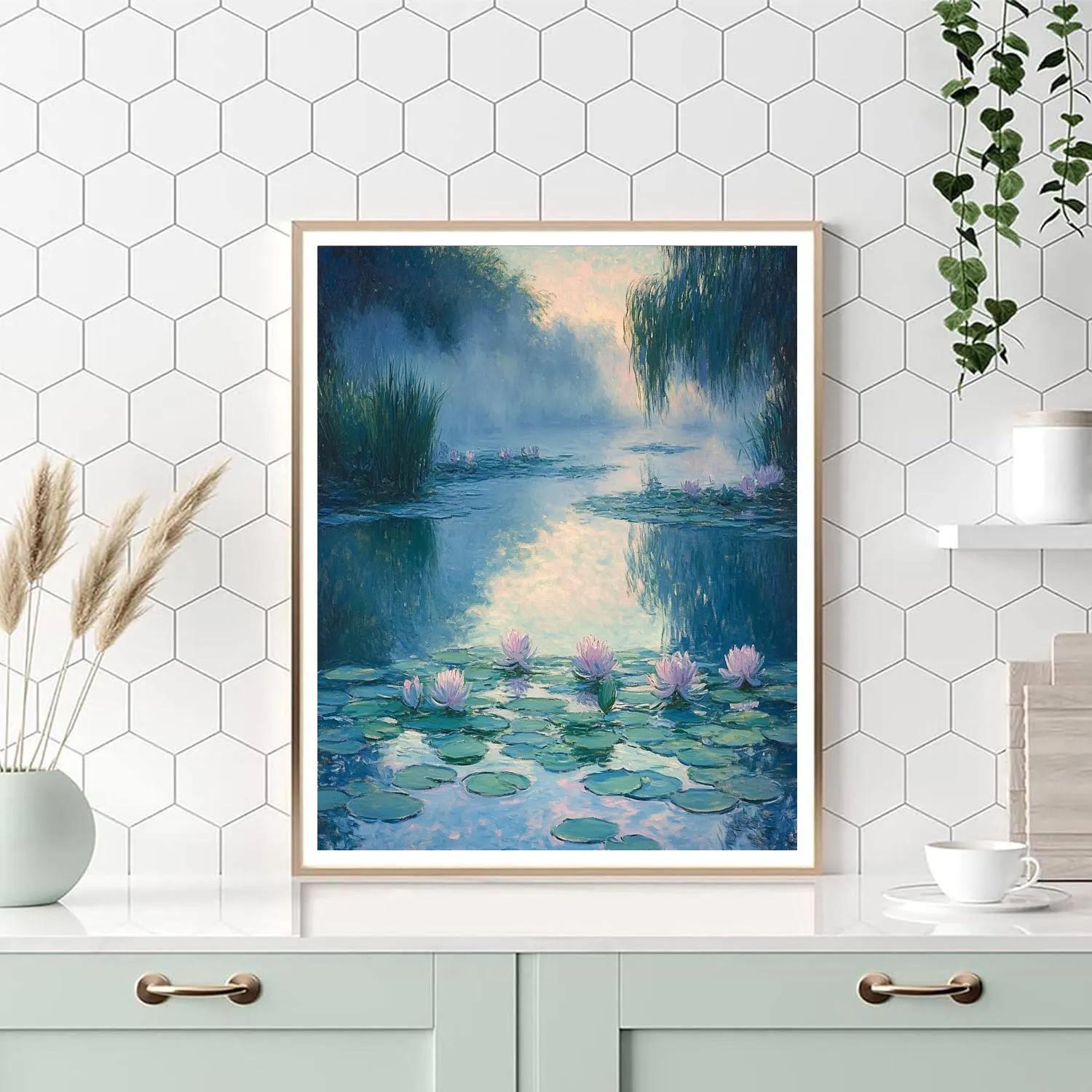 Claude Monet Inspired Morning Mist Over Lilies paint by color