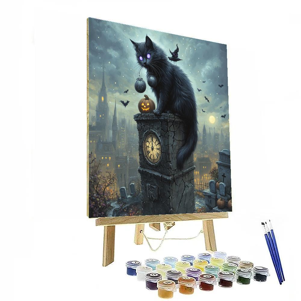 Nocturne Of The Clocktower Black Cat Paint by numbers art