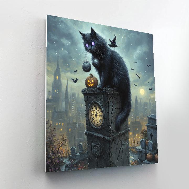 Nocturne Of The Clocktower Black Cat Paint by numbers art