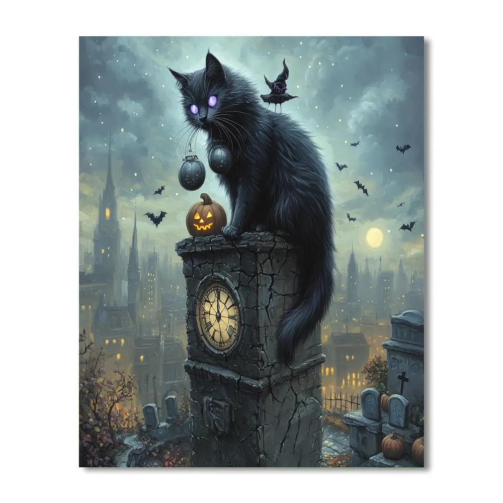 Nocturne Of The Clocktower Black Cat Paint by numbers art