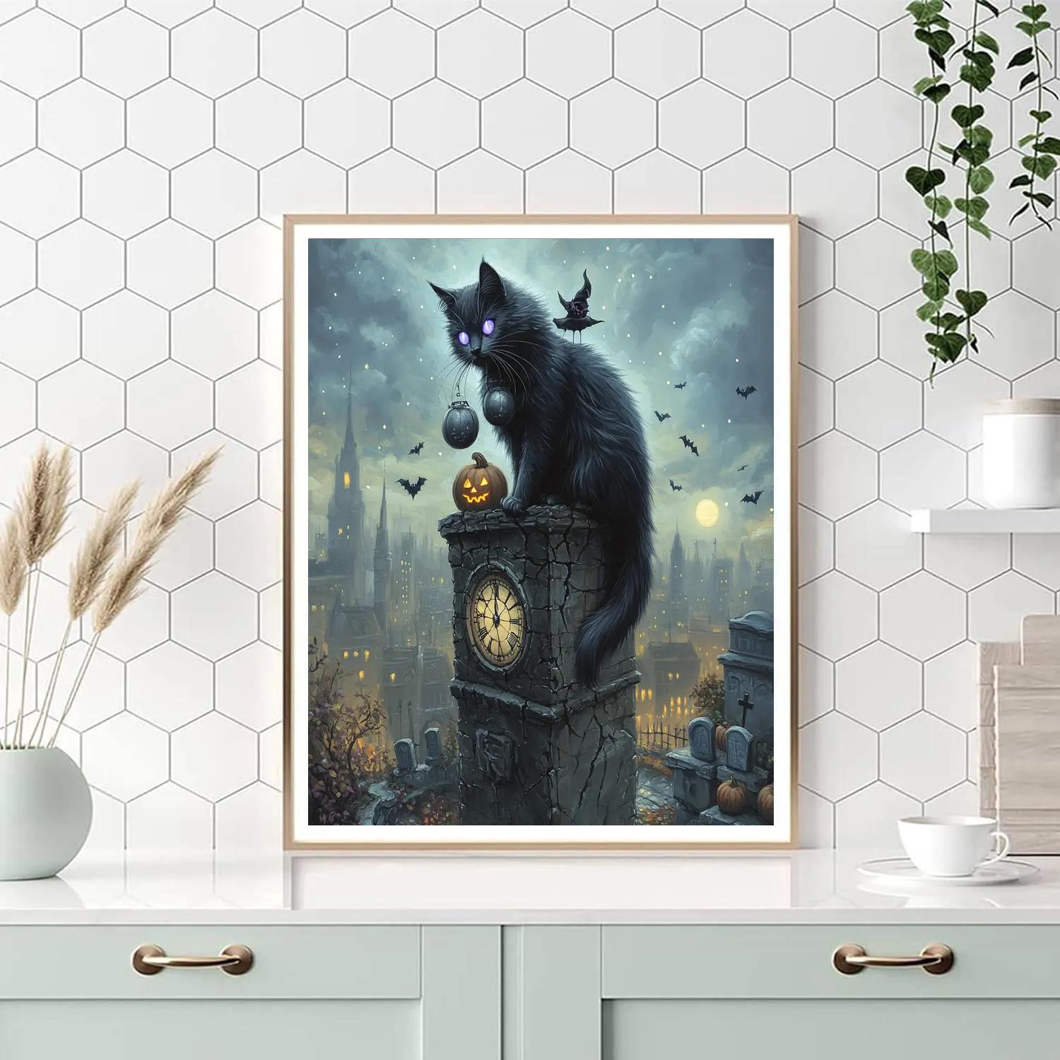 Nocturne Of The Clocktower Black Cat Paint by numbers art