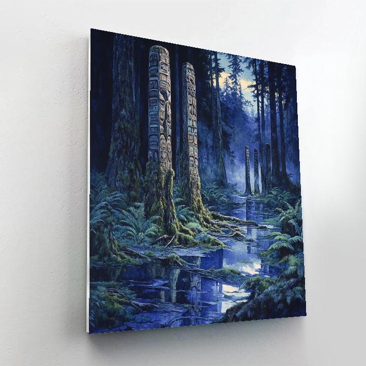 Emily Carr Inspired Totem Poles Embraced By Rainforest Growth Numbered painting kits