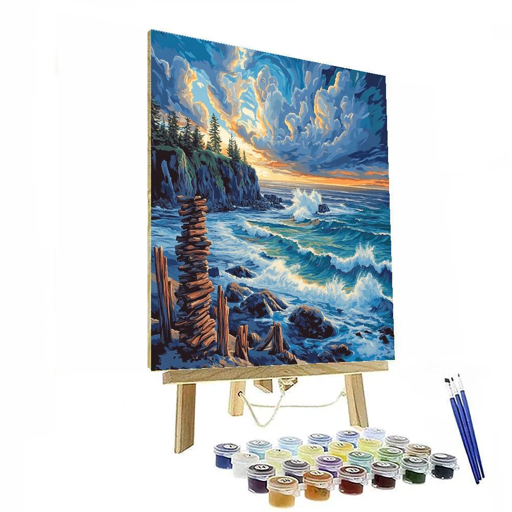 Emily Carr Inspired Churning Pacific Coast With Driftwood Choir Paint by numbers art