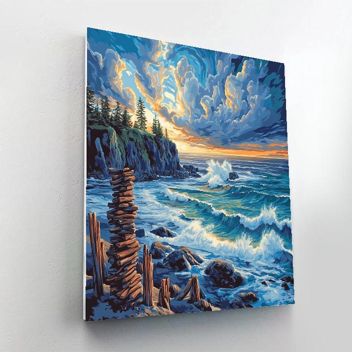 Emily Carr Inspired Churning Pacific Coast With Driftwood Choir Paint by numbers art
