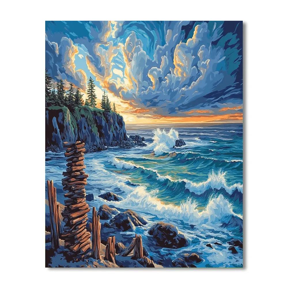 Emily Carr Inspired Churning Pacific Coast With Driftwood Choir Paint by numbers art