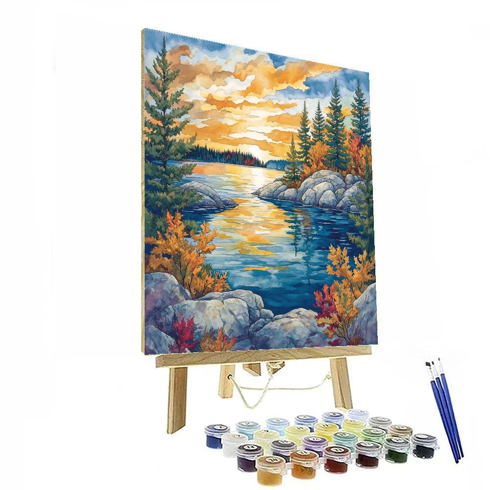 Franklin Carmichael Inspired Autumn Bay Reflections paint by color