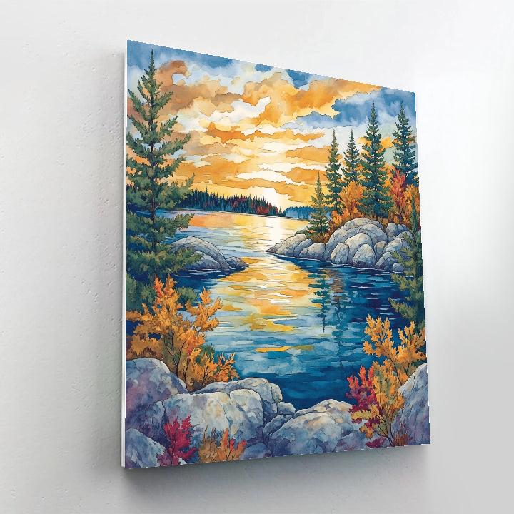 Franklin Carmichael Inspired Autumn Bay Reflections paint by color