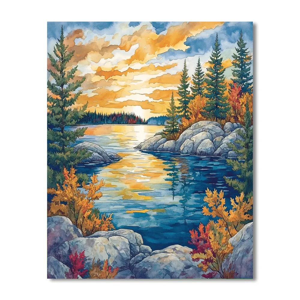 Franklin Carmichael Inspired Autumn Bay Reflections paint by color