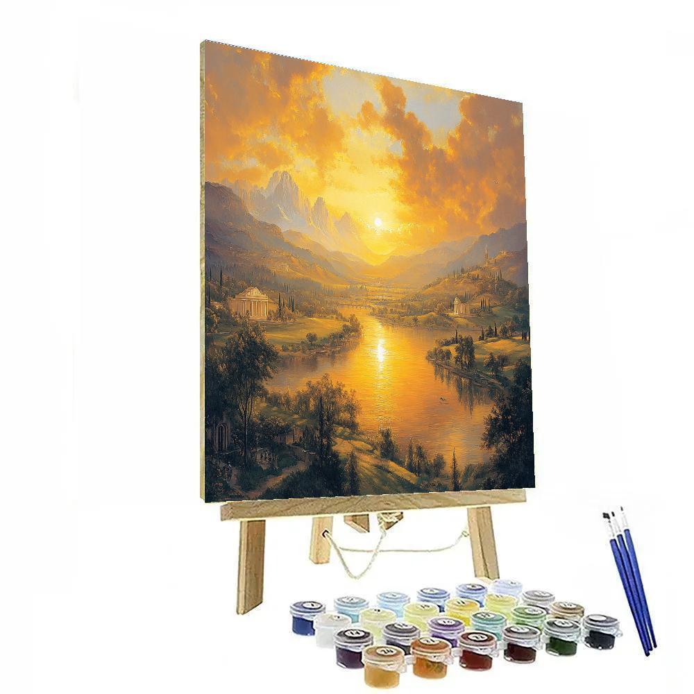 Claude Lorrain Inspired Golden Sunset Landscape Paint by numbers art