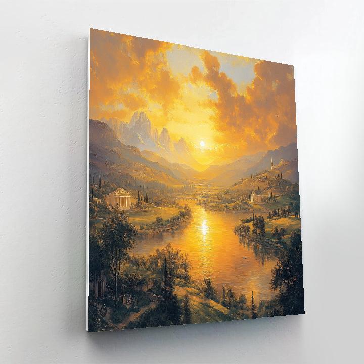 Claude Lorrain Inspired Golden Sunset Landscape Paint by numbers art