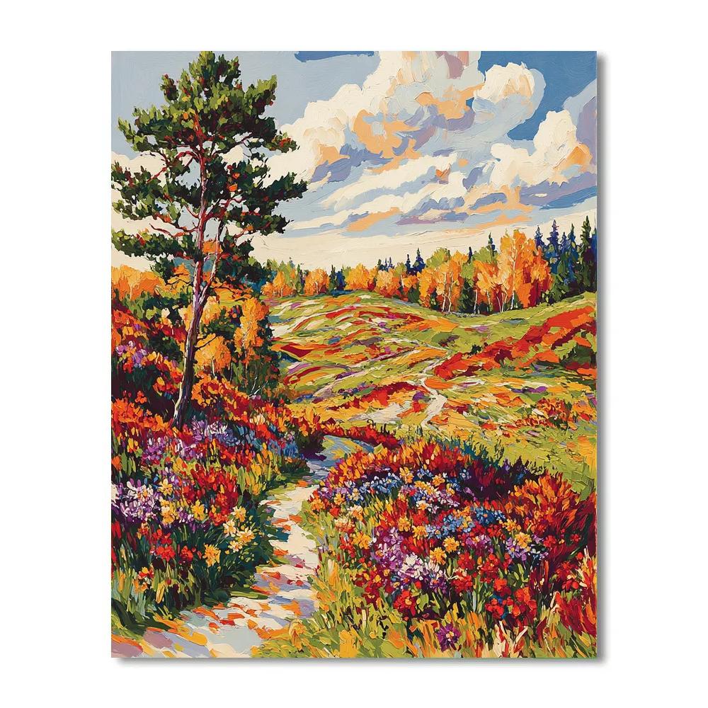 J E H MacDonald Inspired Autumn Wildflower Meadow With Rhythmic Skies paint by color