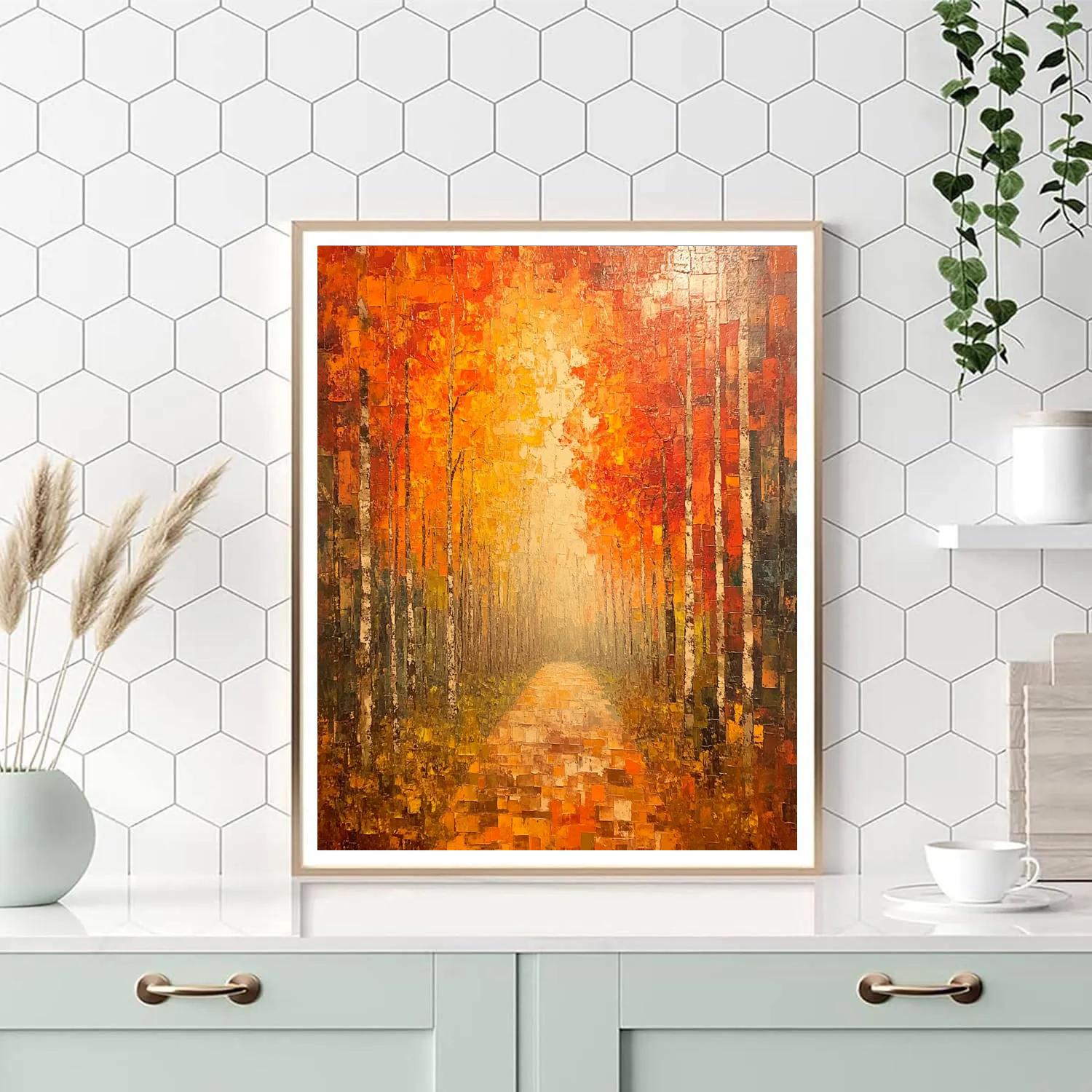 Jean-Paul Riopelle Inspired Fiery Autumn Mosaic paint by color