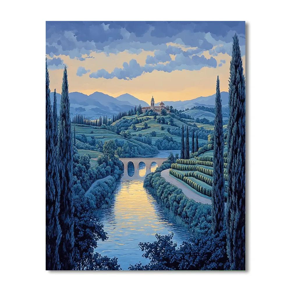 Raphael Inspired Serene River Valley At Dawn paint by numbers