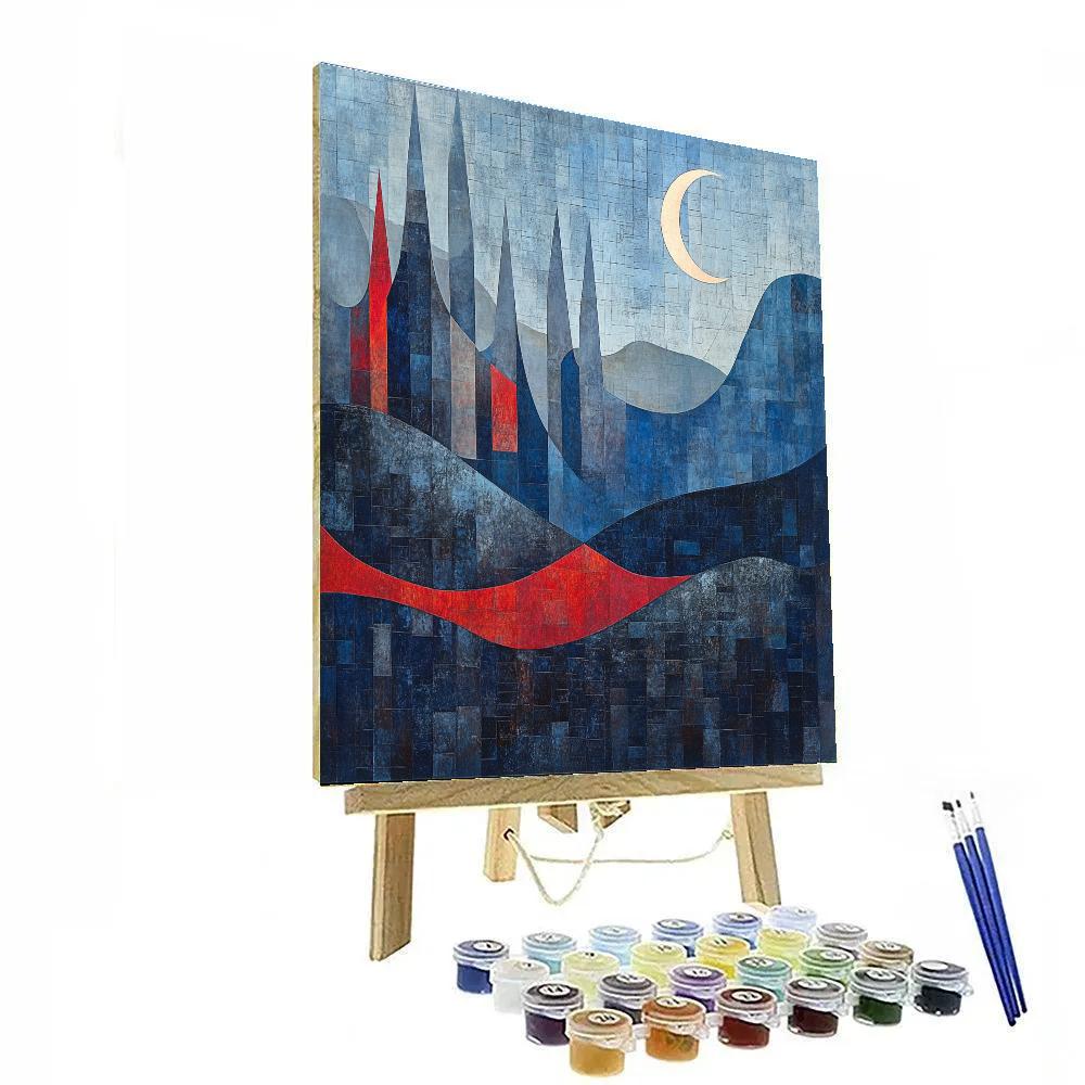 Pablo Picasso Inspired Angular Nocturne Landscape paint by number