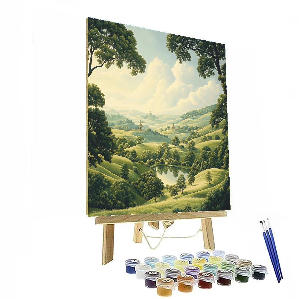 Raphael Inspired Harmonious Hills With Distant Temple Numbered painting kits