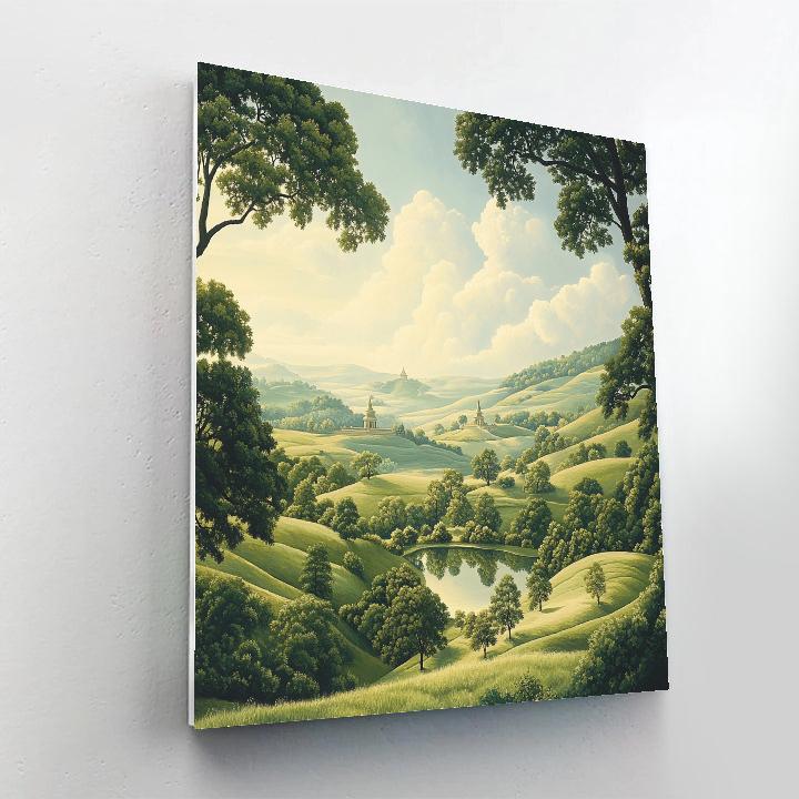 Raphael Inspired Harmonious Hills With Distant Temple Numbered painting kits