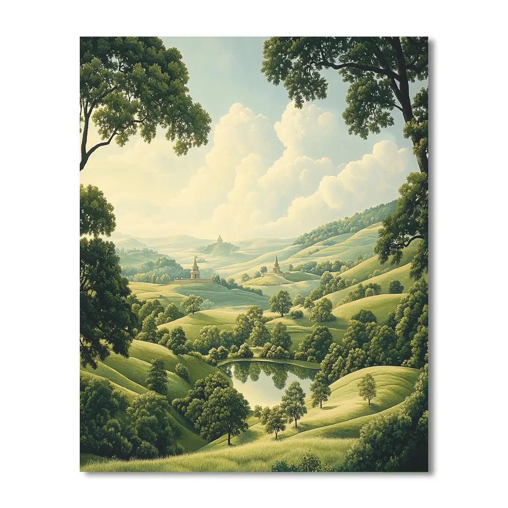 Raphael Inspired Harmonious Hills With Distant Temple Numbered painting kits