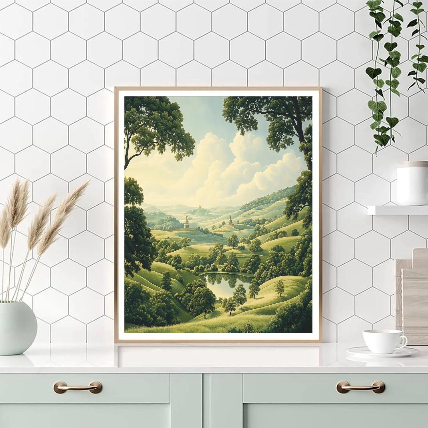 Raphael Inspired Harmonious Hills With Distant Temple Numbered painting kits