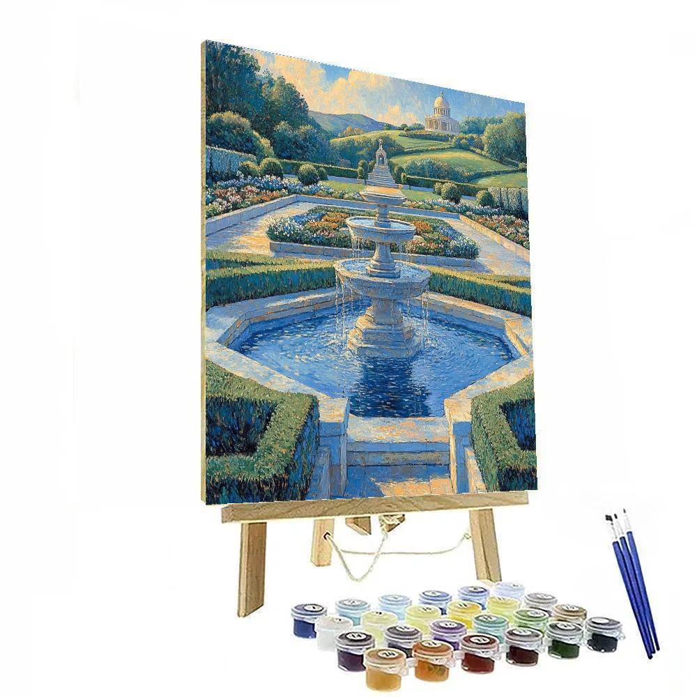 Raphael Inspired Tranquil Renaissance Garden With Classical Fountain paint by number