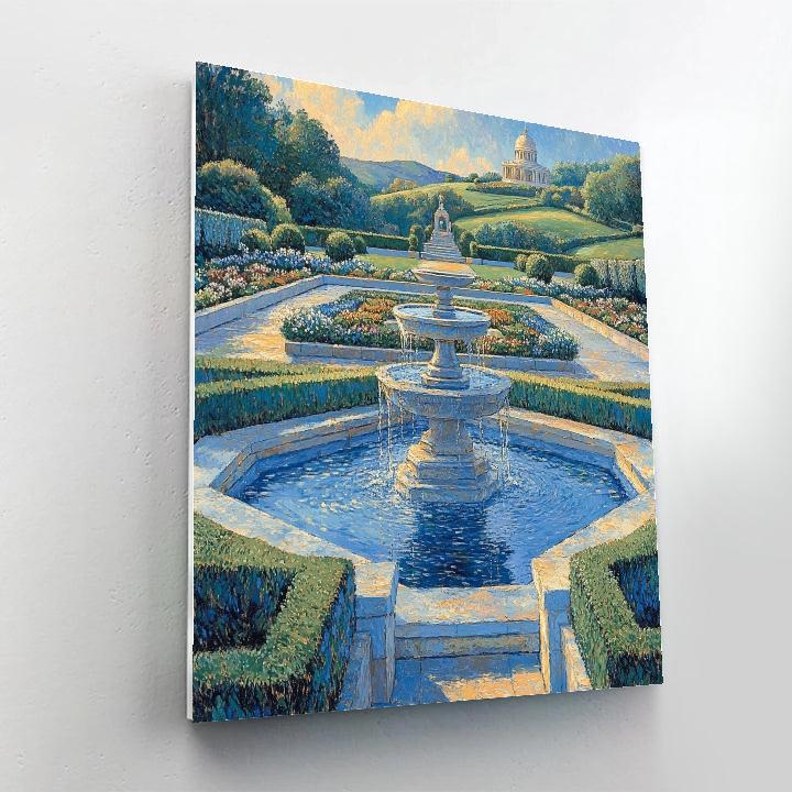 Raphael Inspired Tranquil Renaissance Garden With Classical Fountain paint by number