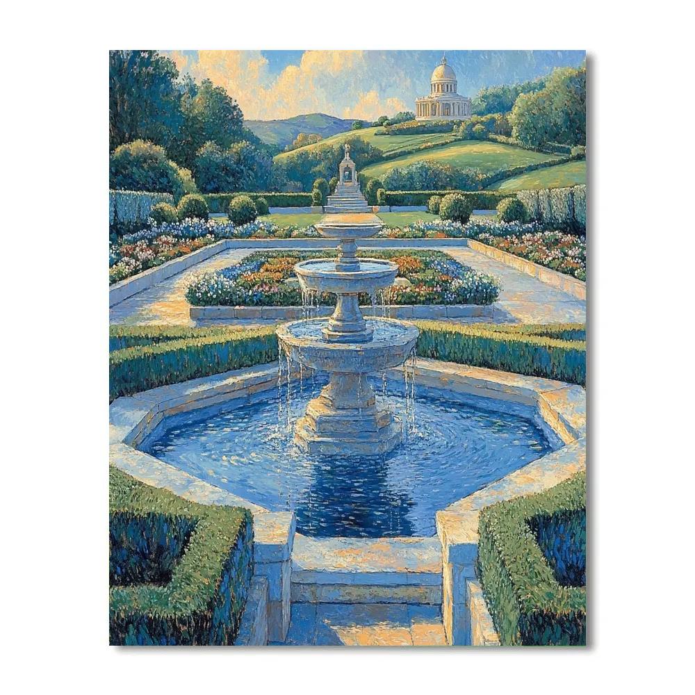 Raphael Inspired Tranquil Renaissance Garden With Classical Fountain paint by number