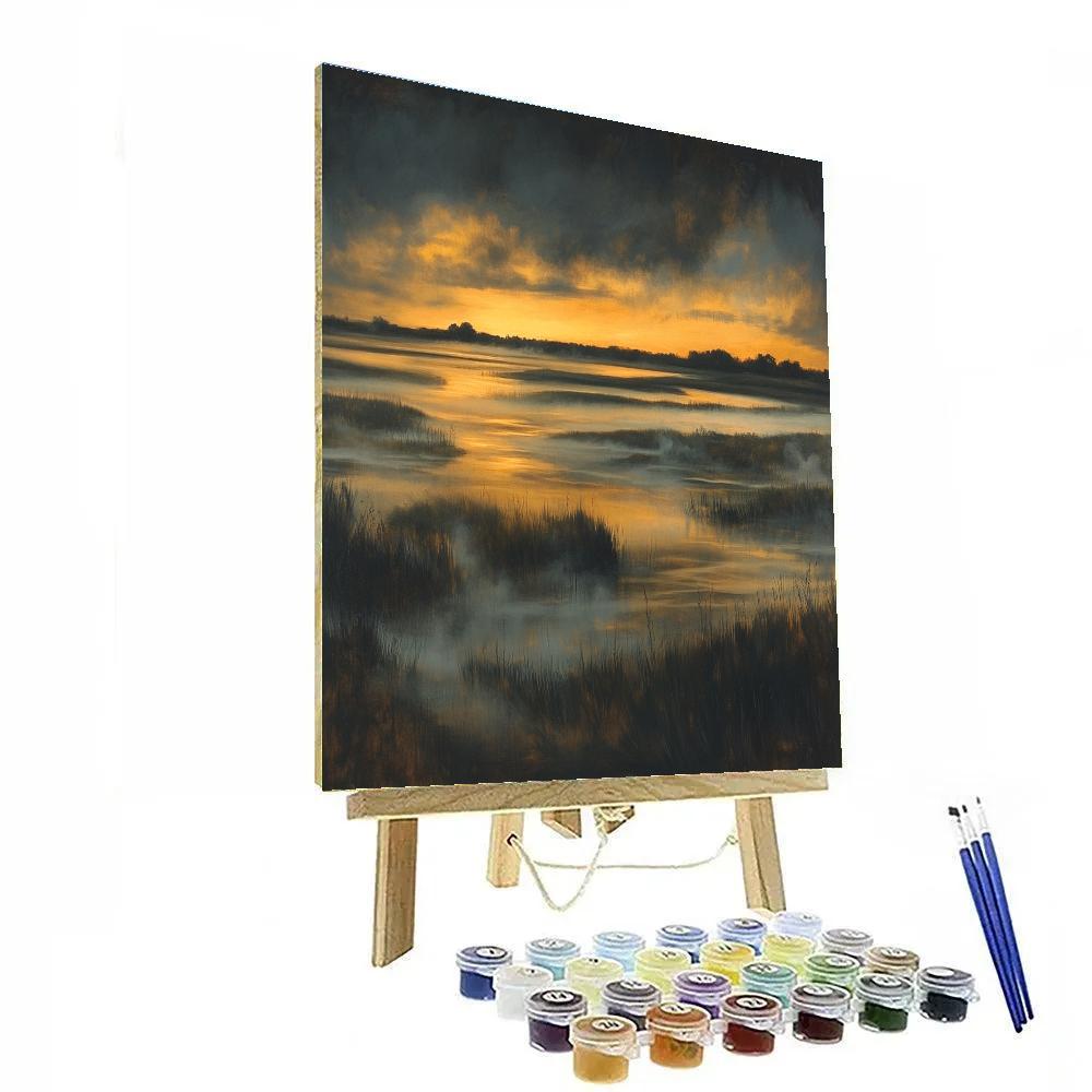 Rembrandt Inspired Twilight Over Misty Marshlands Paint by numbers art