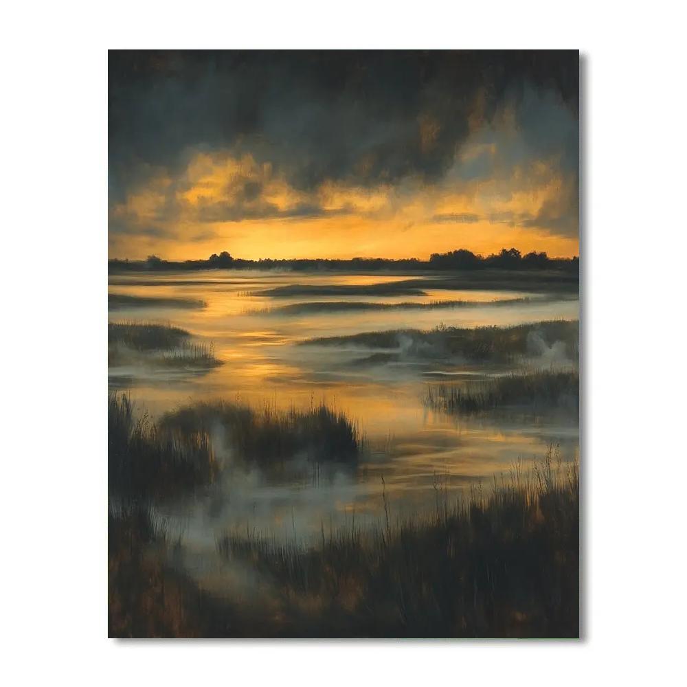 Rembrandt Inspired Twilight Over Misty Marshlands Paint by numbers art