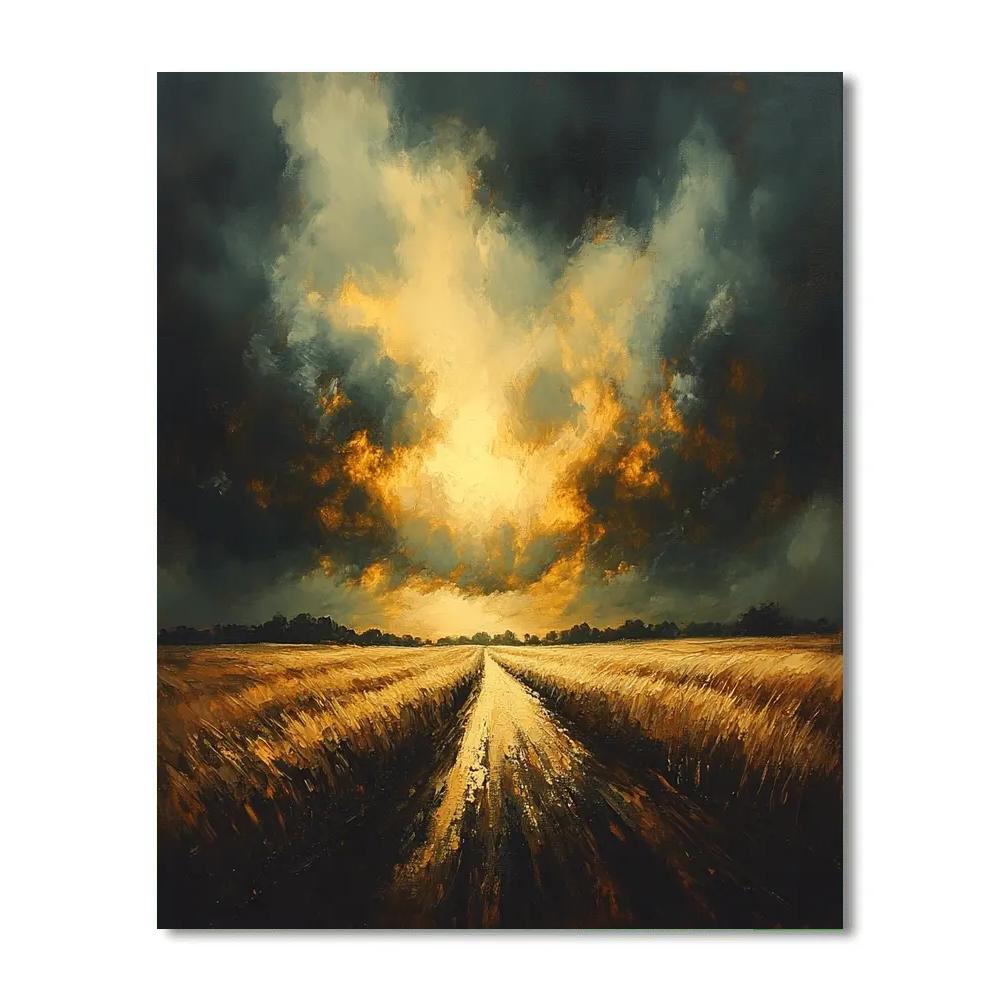 Rembrandt Inspired Golden Light Breaking Through Stormy Clouds Paint by numbers art