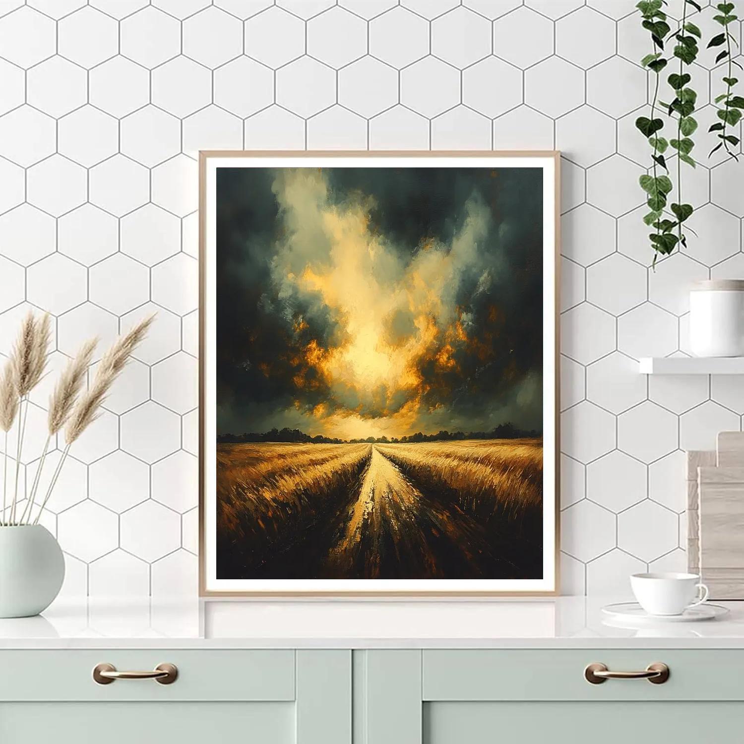 Rembrandt Inspired Golden Light Breaking Through Stormy Clouds Paint by numbers art