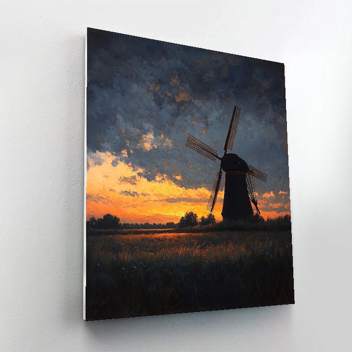 Rembrandt Inspired Silhouetted Windmill At Dusk Number painting